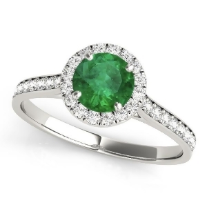 Diamond Halo Emerald Engagement Ring 14k White Gold 1.29ct - All