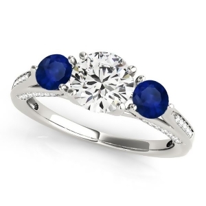 Three Stone Round Blue Sapphire Engagement Ring 14k White Gold 1.69ct - All