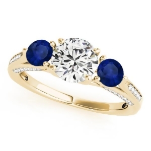 Three Stone Round Blue Sapphire Engagement Ring 14k Yellow Gold 1.69ct - All