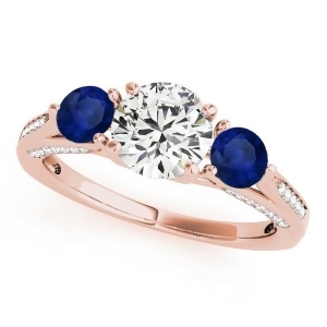 Three Stone Round Blue Sapphire Engagement Ring 14k Rose Gold 1.69ct - All