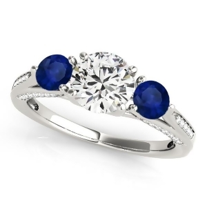 Three Stone Round Blue Sapphire Engagement Ring 18k White Gold 1.69ct - All