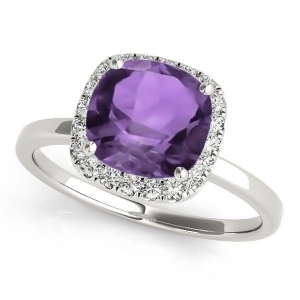 Cushion Amethyst and Diamond Halo Engagement Ring 14k White Gold 1.00ct - All
