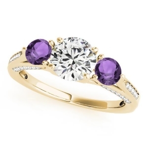 Three Stone Round Amethyst Engagement Ring 18k Yellow Gold 1.69ct - All