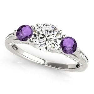 Three Stone Round Amethyst Engagement Ring Platinum 1.69ct - All