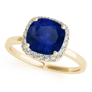 Cushion Blue Sapphire and Diamond Halo Engagement Ring 14k Yellow Gold 1.00ct - All