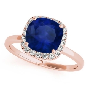 Cushion Blue Sapphire and Diamond Halo Engagement Ring 14k Rose Gold 1.00ct - All