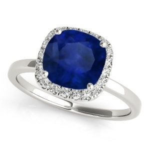 Cushion Blue Sapphire and Diamond Halo Engagement Ring 18k White Gold 1.00ct - All