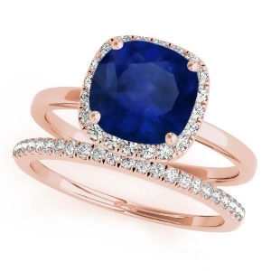 Cushion Blue Sapphire and Diamond Halo Bridal Set 14k Rose Gold 1.14ct - All