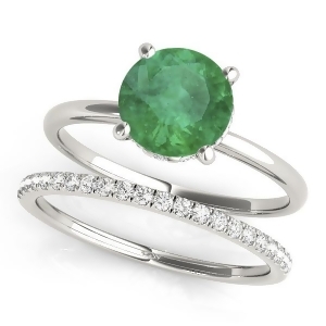 Emerald and Diamond Solitaire Bridal Set 14k White Gold 1.20ct - All