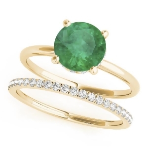 Emerald and Diamond Solitaire Bridal Set 14k Yellow Gold 1.20ct - All