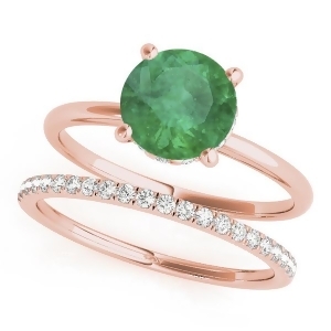 Emerald and Diamond Solitaire Bridal Set 14k Rose Gold 1.20ct - All