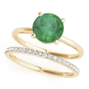 Emerald and Diamond Solitaire Bridal Set 18k Yellow Gold 1.20ct - All