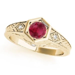 Ruby and Diamond Antique 6-Prong Engagement Ring 14k Yellow Gold 0.37ct - All
