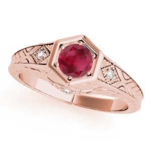 Ruby and Diamond Antique 6-Prong Engagement Ring 14k Rose Gold 0.37ct - All