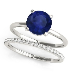 Blue Sapphire and Diamond Solitaire Bridal Set 14k White Gold 1.20ct - All