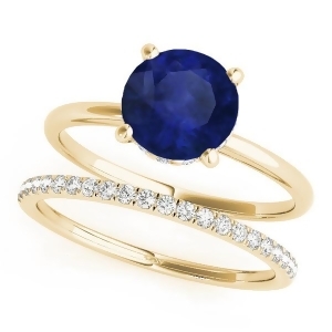 Blue Sapphire and Diamond Solitaire Bridal Set 14k Yellow Gold 1.20ct - All