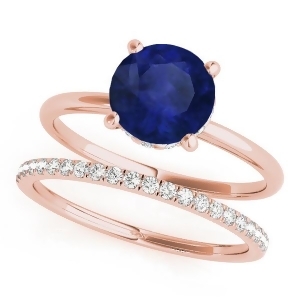 Blue Sapphire and Diamond Solitaire Bridal Set 14k Rose Gold 1.20ct - All