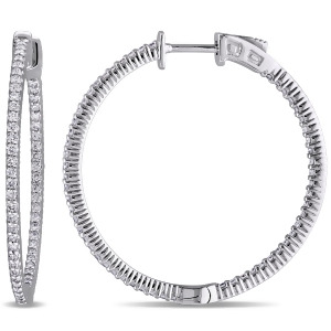 Diamond Hinged Hoop Earrings 14k White Gold 1.00ct - All