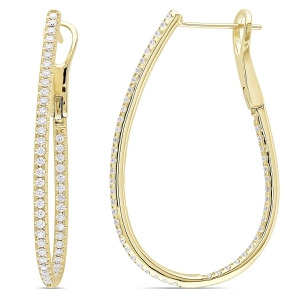 Diamond Fashion Oval Hoop Earrings 14k Yellow Gold 1.00ct - All