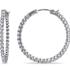 Diamond Accented Medium-Sized Hoop Earrings 14k White Gold 1.75ct - All