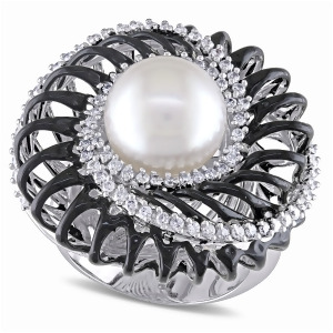 Diamond and South Sea Pearl Statement Ring 18k White Gold 10.5-11 mm - All