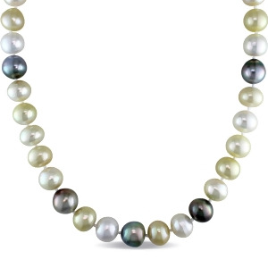 Multi-colored South Sea and Tahitian Pearl Necklace 14k Y Gold 10-12mm - All