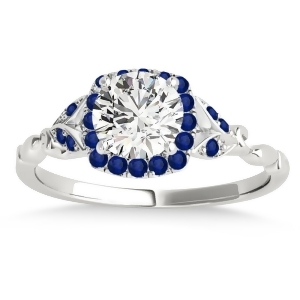 Blue Sapphire Butterfly Halo Engagement Ring 14k White Gold 0.14ct - All
