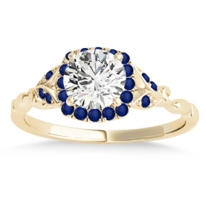 Blue Sapphire Butterfly Halo Engagement Ring 14k Yellow Gold 0.14ct - All