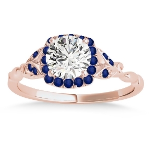 Blue Sapphire Butterfly Halo Engagement Ring 14k Rose Gold 0.14ct - All