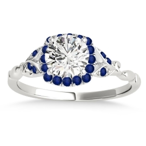 Blue Sapphire Butterfly Halo Engagement Ring 18k White Gold 0.14ct - All