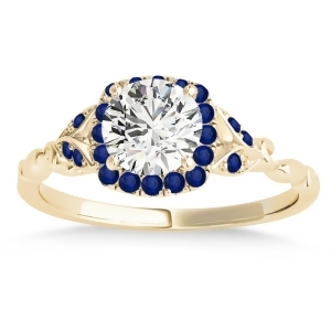 Blue Sapphire Butterfly Halo Engagement Ring 18k Yellow Gold 0.14ct - All