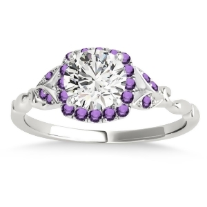 Amethyst Butterfly Halo Engagement Ring 14k White Gold 0.14ct - All