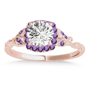 Amethyst Butterfly Halo Engagement Ring 14k Rose Gold 0.14ct - All
