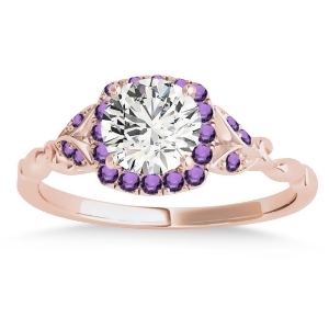 Amethyst Butterfly Halo Engagement Ring 18k Rose Gold 0.14ct - All