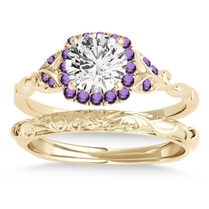 Amethyst Butterfly Halo Bridal Set 14k Yellow Gold 0.14ct - All