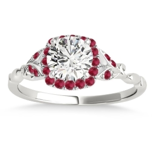 Ruby Butterfly Halo Engagement Ring 14k White Gold 0.14ct - All