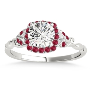 Ruby Butterfly Halo Engagement Ring Platinum 0.14ct - All