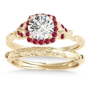 Ruby Accented Butterfly Halo Bridal Set 18k Yellow Gold 0.14ct - All