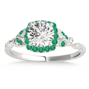 Emerald Butterfly Halo Engagement Ring 14k White Gold 0.14ct - All