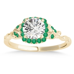 Emerald Butterfly Halo Engagement Ring 14k Yellow Gold 0.14ct - All