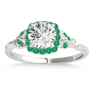Emerald Butterfly Halo Engagement Ring 18k White Gold 0.14ct - All