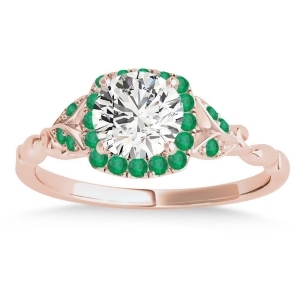Emerald Butterfly Halo Engagement Ring 18k Rose Gold 0.14ct - All