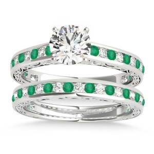 Emerald and Diamond Twisted Bridal Set Palladium 0.87ct - All