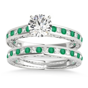 Emerald and Diamond Twisted Bridal Set Platinum 0.87ct - All