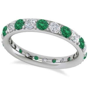 Diamond and Emerald Eternity Wedding Band 14k White Gold 1.76ct - All