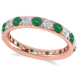 Diamond and Emerald Eternity Wedding Band 14k Rose Gold 1.76ct - All