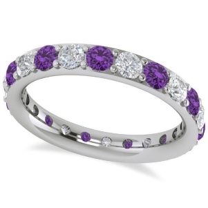 Diamond and Amethyst Eternity Wedding Band 14k White Gold 1.76ct - All