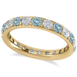 Diamond and Aquamarine Eternity Wedding Band 14k Yellow Gold 1.76ct - All