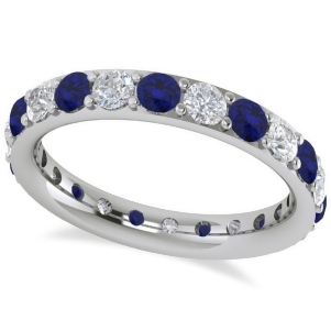 Diamond and Blue Sapphire Eternity Wedding Band 14k White Gold 1.76ct - All