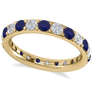 Diamond and Blue Sapphire Eternity Wedding Band 14k Yellow Gold 1.76ct - All